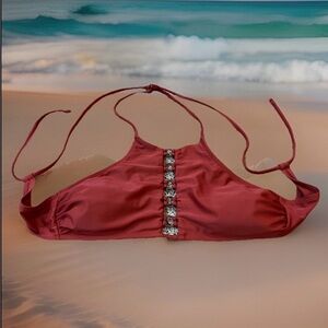 Xhilaration Size L Bikini Top Rust Color Ringed Middle Back Tie Removable Pads